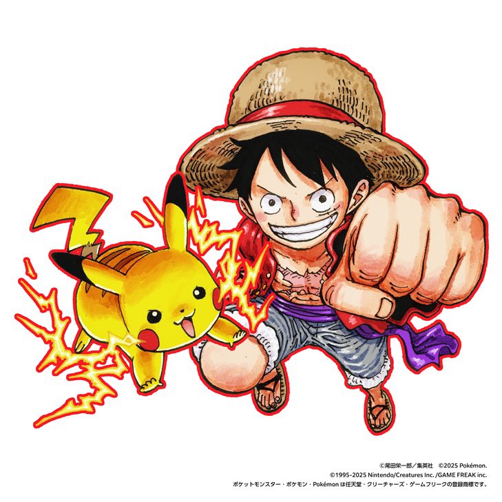 Pokemon, One Piece, Shueisha, Weekly shonen jump, collaboration, blue box, eiichiro oda, me & roboco, mangaka, dessin, illustration, pikachu, mega braségali, braségali, kaiminus, 