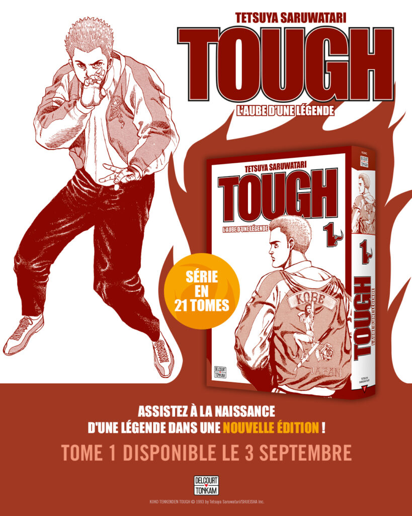 Tough, manga, mma, anime, tetsuya saruwatari, tomes doubles, l’aube d’une légende, saison 1, saison 2, saison 3, delcourt/tonkam, delcourt, date de sortie, 3 septembre 2025, baston, bagarre, combat, l’héritier du dragon, free fight, seinen, suite,