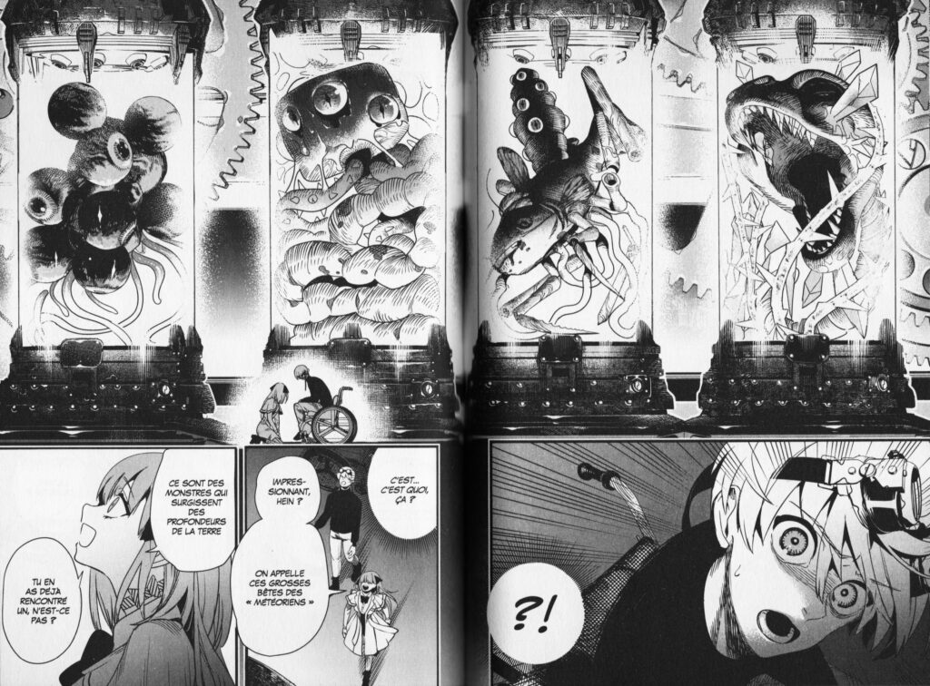 Meteoria, manga, avis, review, critique, tome 1, tome 2, shonen, seinen, Hyoukaku no Meteoria, aliens, kaiju N°8, steampunk, les trésors du nain, kurokawa, makoto todo, futabasha,