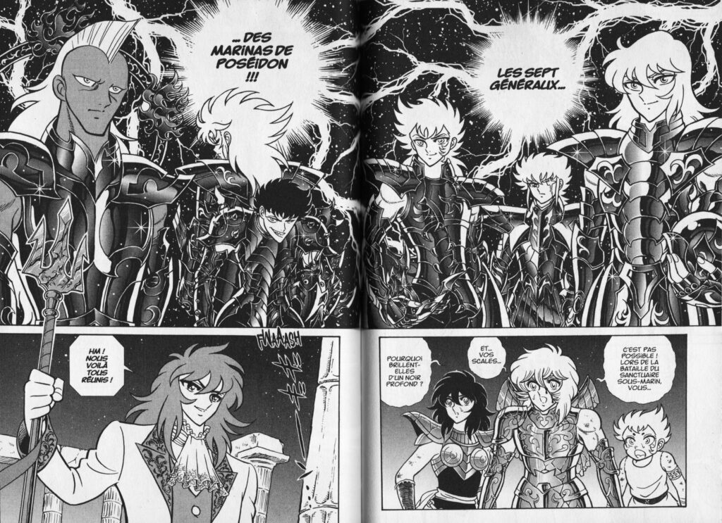 Saint Seiya, manga, spin-off, Saint seiya rerise of poséidon, rerise of poséidon, tsunakan suda, akita shoten, shonen, chevaliers du zodiaque, marinas, hadès, poséidon, némésis, 4 tomes, avis, review, critique, les trésors du nain, 