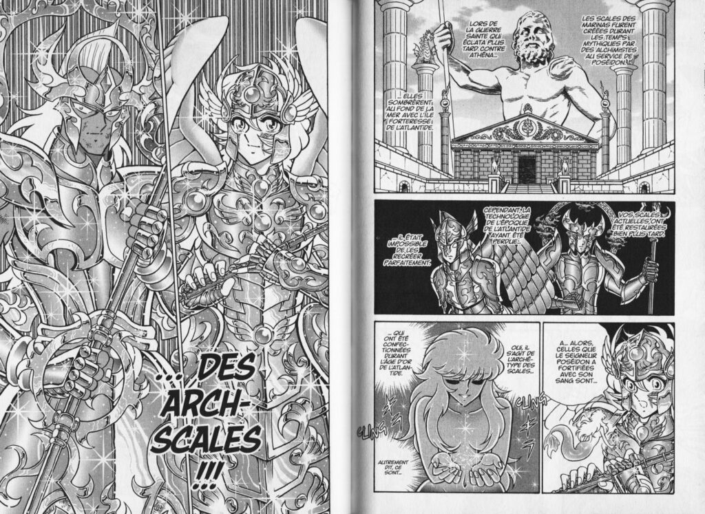 Saint Seiya, manga, spin-off, Saint seiya rerise of poséidon, rerise of poséidon, tsunakan suda, akita shoten, shonen, chevaliers du zodiaque, marinas, hadès, poséidon, némésis, 4 tomes, avis, review, critique, les trésors du nain, 