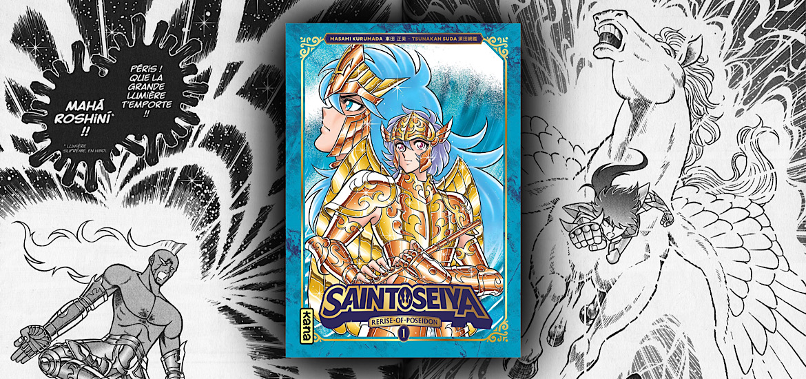 Saint Seiya, manga, spin-off, Saint seiya rerise of poséidon, rerise of poséidon, tsunakan suda, akita shoten, shonen, chevaliers du zodiaque, marinas, hadès, poséidon, némésis, 4 tomes, avis, review, critique, les trésors du nain,